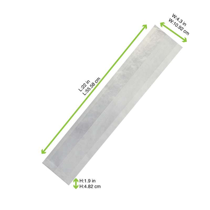 Sac sandwich blanc ingraissable en papier kraft à fenêtre cristal et 4 cm de soufflet 110x40mm H550mm-1000Pcs