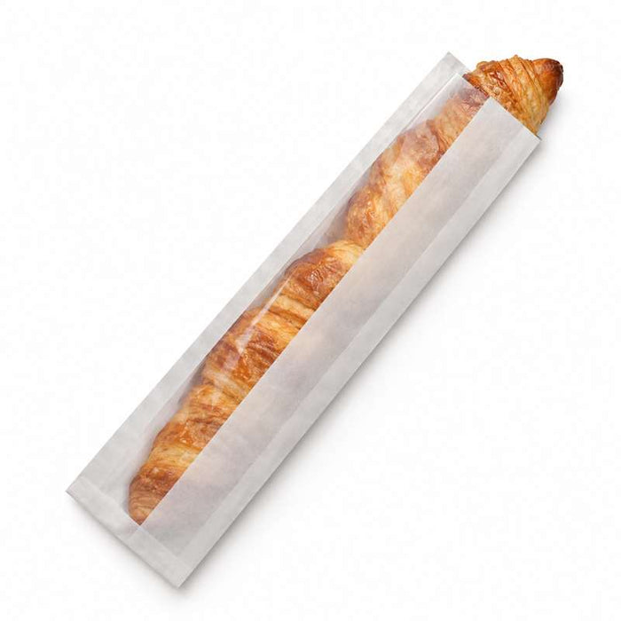 Sac sandwich blanc ingraissable en papier kraft à fenêtre cristal et 4 cm de soufflet 110x40mm H550mm-1000Pcs