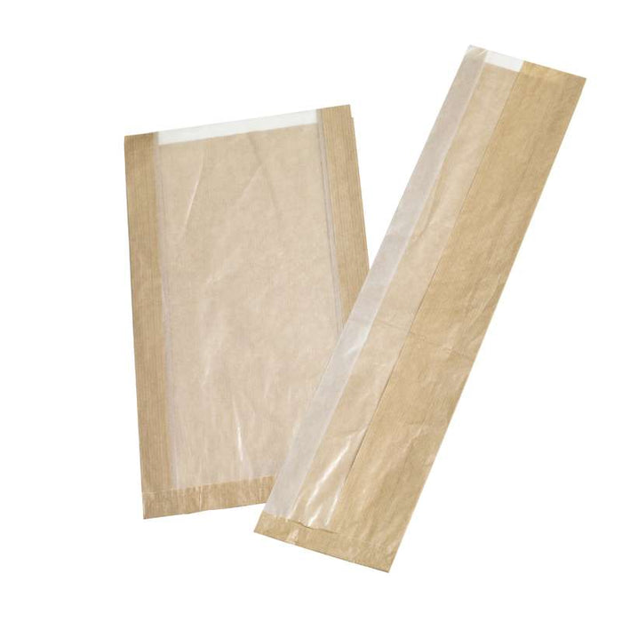 Sac sandwich brun en papier kraft à fenêtre cristal et 4 cm de soufflet 110x40mm H310mm-1000Pcs