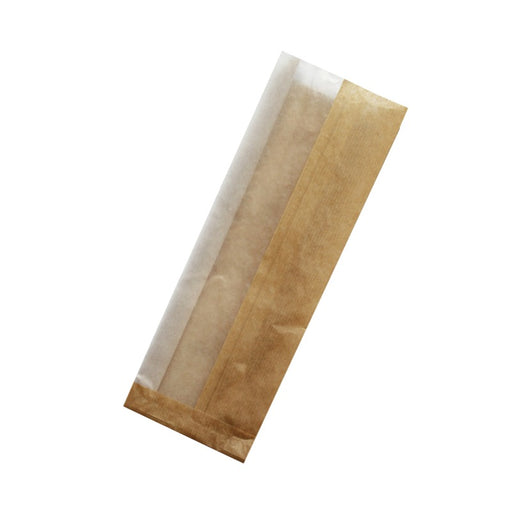Sac sandwich brun en papier kraft à fenêtre cristal et 4 cm de soufflet 110x40mm H310mm-1000Pcs