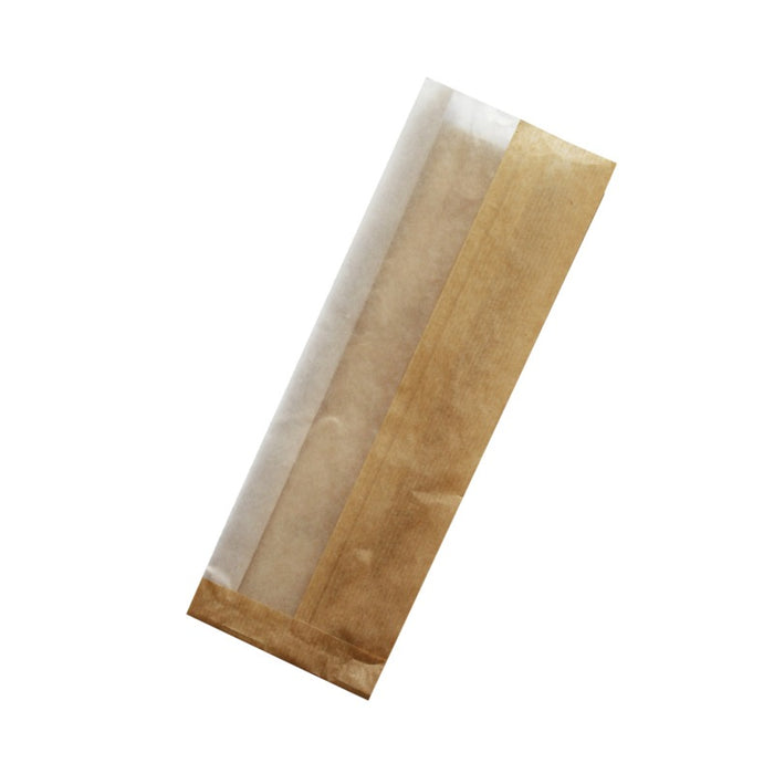 Sac sandwich brun en papier kraft à fenêtre cristal et 4 cm de soufflet 110x40mm H310mm-1000Pcs