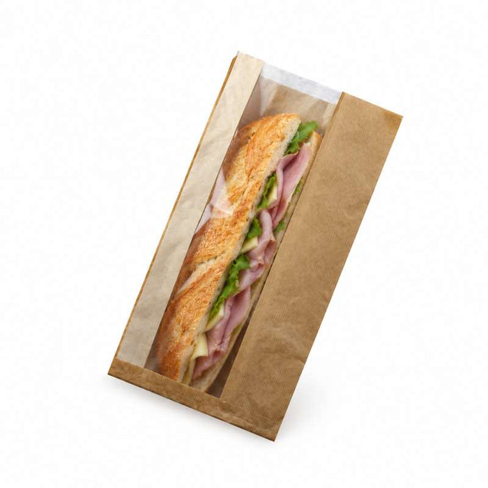 Sac sandwich en papier kraft à fenêtre cristal et 6 cm de soufflet 200x60mm H400mm-1000Pcs