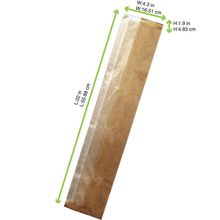 Sac sandwich en papier kraft à fenêtre cristal et 4 cm de soufflet 110x40mm H550mm-1000Pcs