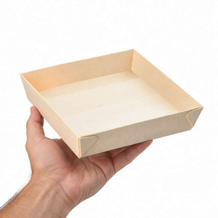 Barquette carrée en bois "Samouraï" 171x170mm H37mm-100Pcs