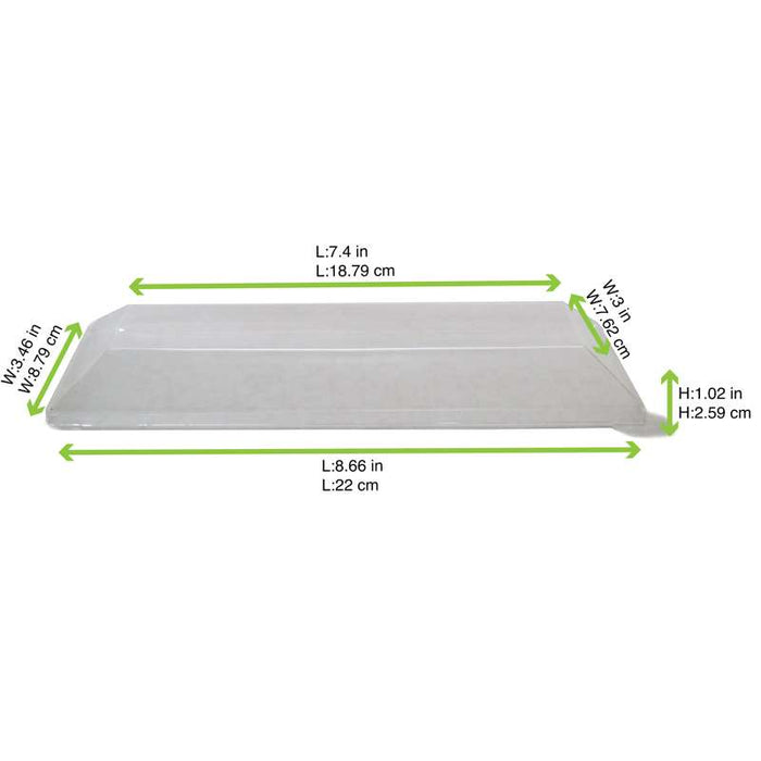 Couvercle Samourai dôme transparent en plastique PET transparent pour barquette 220x88mm H26mm-100Pcs