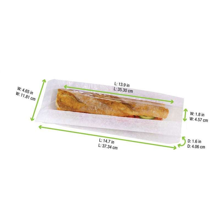 Sac sandwich papier blanc à fenêtre 120x40mm H340mm-1000Pcs