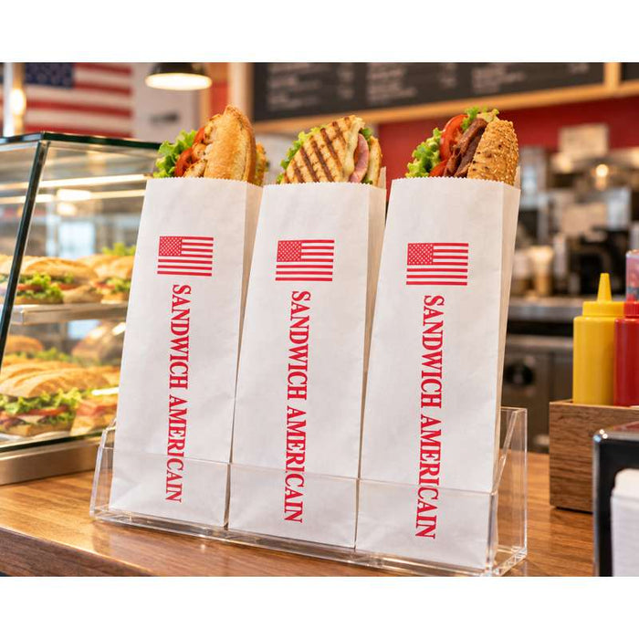 Sachet blanc pour sandwich américain ouvert 2 côtés 120x340mm - 1000Pcs