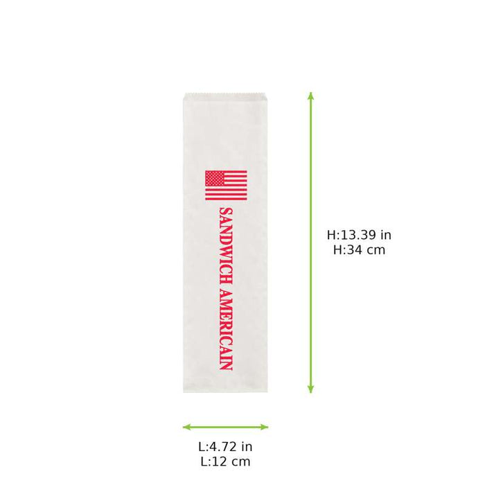 Sachet blanc pour sandwich américain ouvert 2 côtés 120x340mm - 1000Pcs