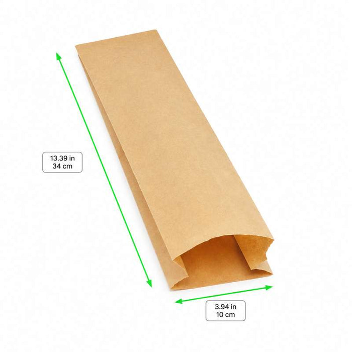 Sac sandwich papier kraft brun ingraissable  100x40mm H340mm-1000Pcs
