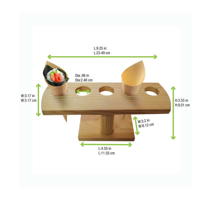 Présentoir en bambou 5 trous pour mini cônes 235x80mm H95mm - 10Pcs