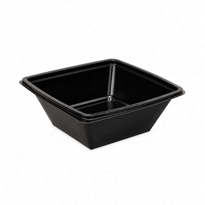 Saladier carré "Pyramide" noir en PET, sans couvercle 195x195mm H70mm 1000ml - 300Pcs