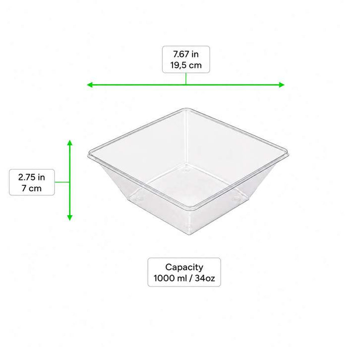 Saladier PET carré transparent  195x195mm H70mm 1000ml-300Pcs