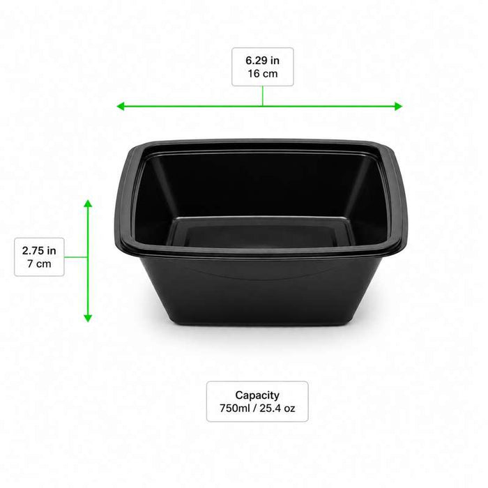 Saladier PET carré noir  160x160mm H70mm 750ml-400Pcs