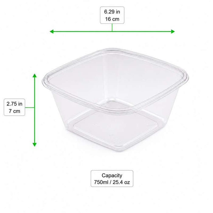 Saladier plastique PET carré transparent 160x160mm H70mm 750ml-400Pcs