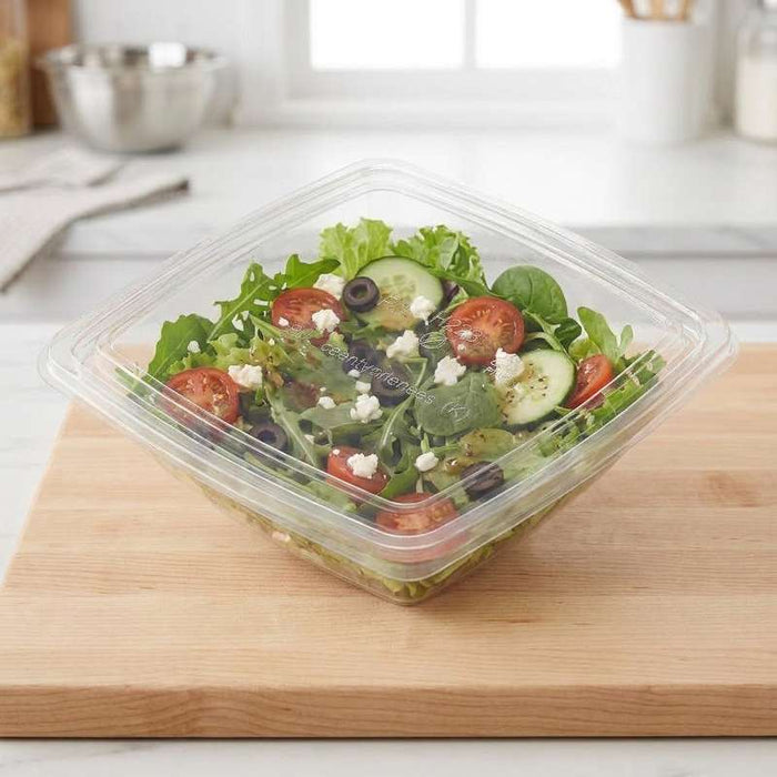 Saladier carré plat en PET transparent, sans couvercle 195x195mm H46mm 750ml - 300Pcs