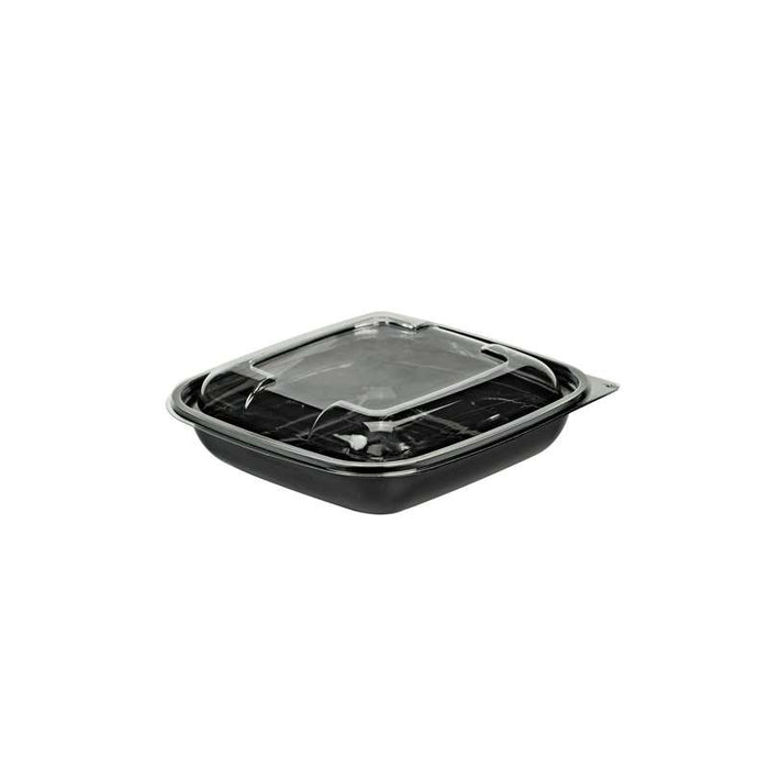Saladier PET carré noir avec couvercle  190x190mm H45mm 750ml-150Pcs
