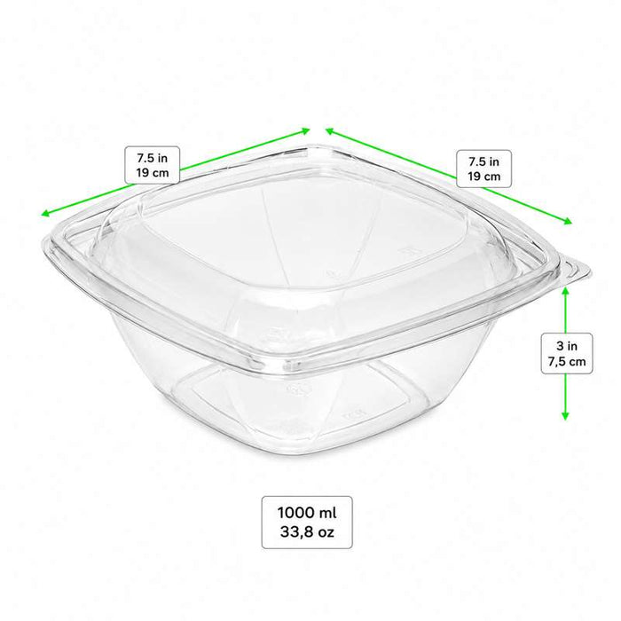 Saladier PET carré transparent  190x190mm H75mm 1000ml-200Pcs