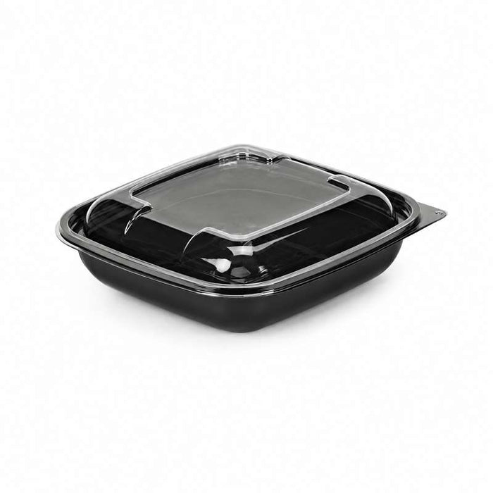 Saladier PET carré noir avec couvercle  190x190mm H65mm 750ml-200Pcs