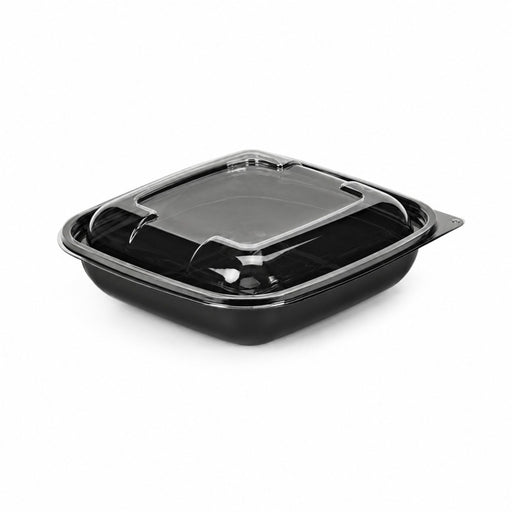 Saladier PET carré noir avec couvercle  190x190mm H65mm 750ml-200Pcs