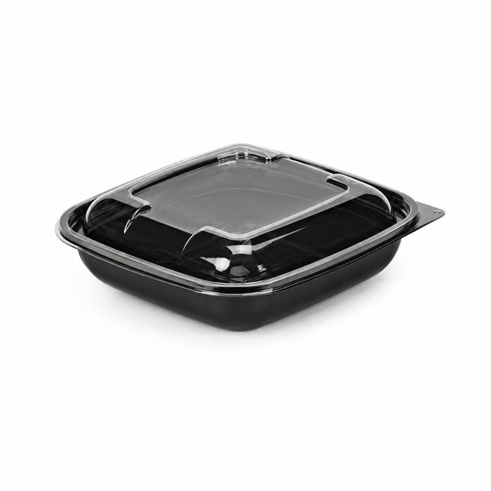 Saladier PET carré noir avec couvercle  190x190mm H65mm 750ml-200Pcs