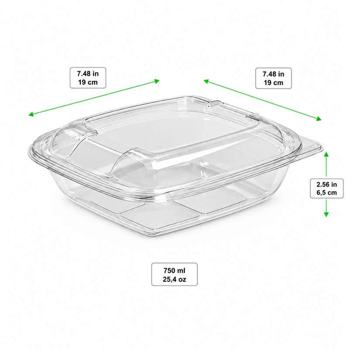 Saladier PET carré transparent  190x190mm H65mm 750ml-200Pcs