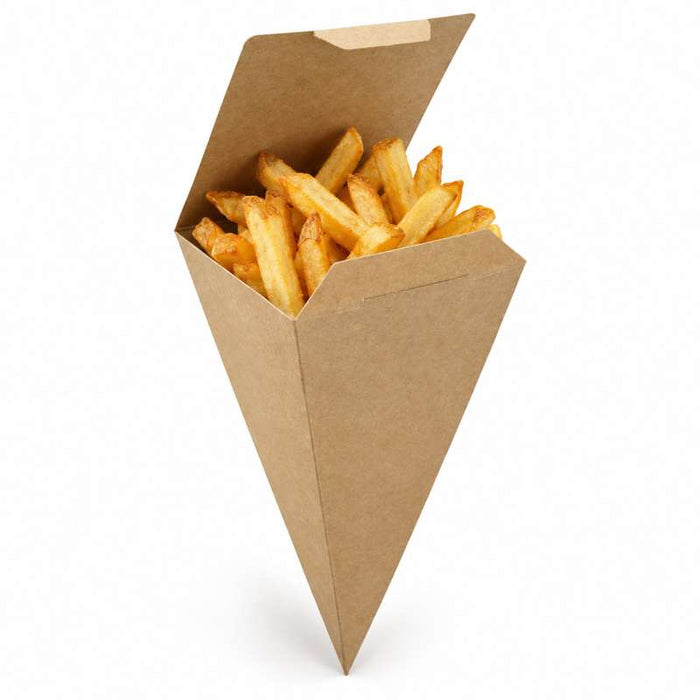 Cône snack refermable carton brun  90x90mm H190mm - 400Pcs