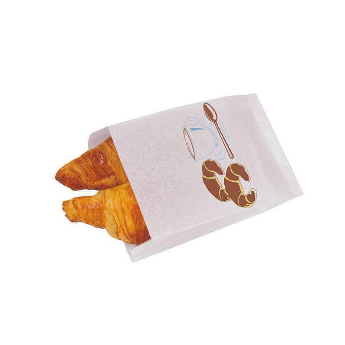 Sachet papier blanc à soufflet décor croissants 120x220mm H50mm - 1000Pcs