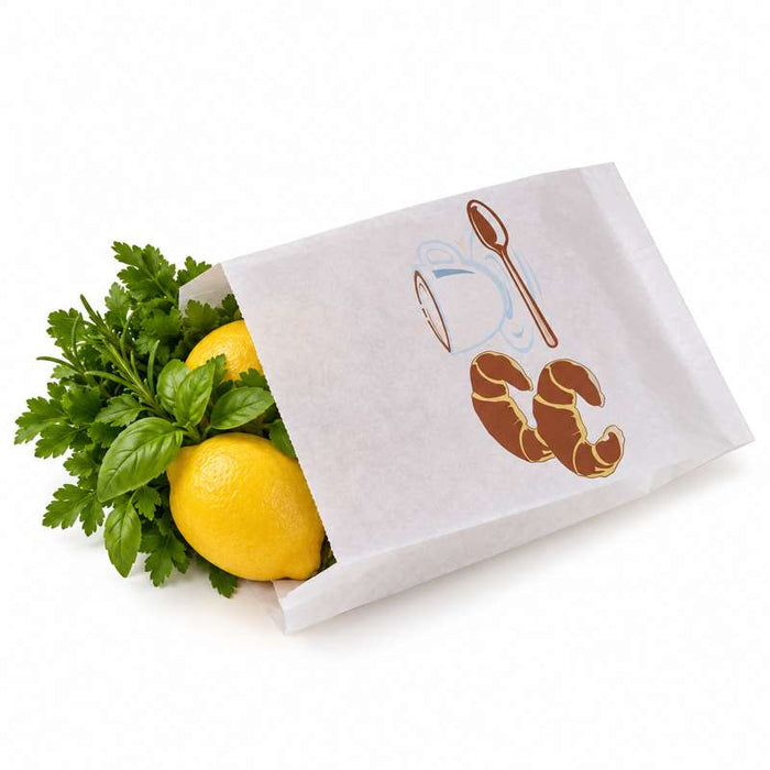 Sachet papier blanc à soufflet décor croissants 120x220mm H50mm - 1000Pcs