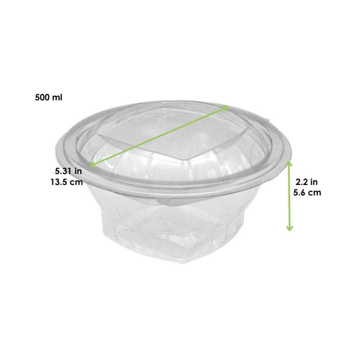 Saladier rond transparent PET avec couvercle attaché   H56mm 500ml-500Pcs