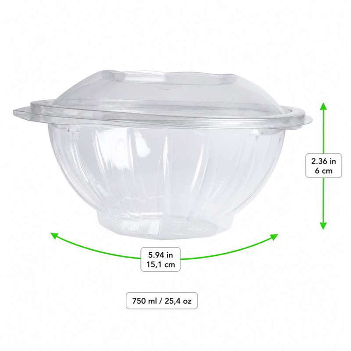 Saladier rond transparent PET avec couvercle attaché   H60mm 750ml-200Pcs