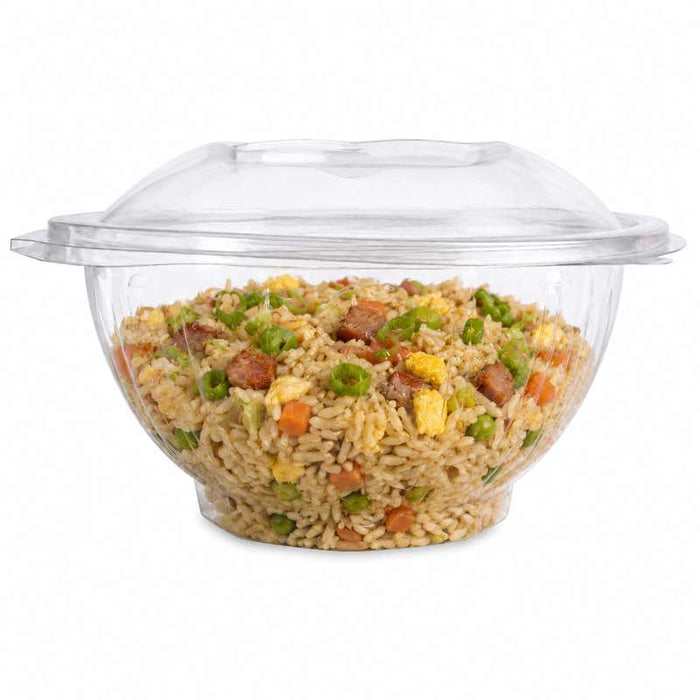 Saladier rond transparent PET avec couvercle attaché   H60mm 750ml-200Pcs