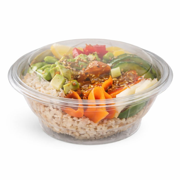 Saladier rond transparent PET avec couvercle attaché   H60mm 750ml-200Pcs