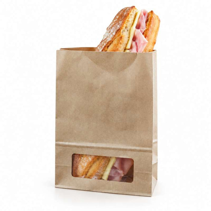 Sac à pain bloomer en papier kraft vergé à fenêtre 157x85mm H220mm - 500Pcs