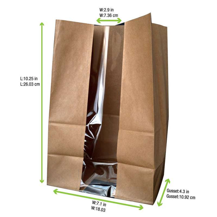 Sac SOS papier kraft brun avec fenêtre  180x110mm H265mm-500Pcs