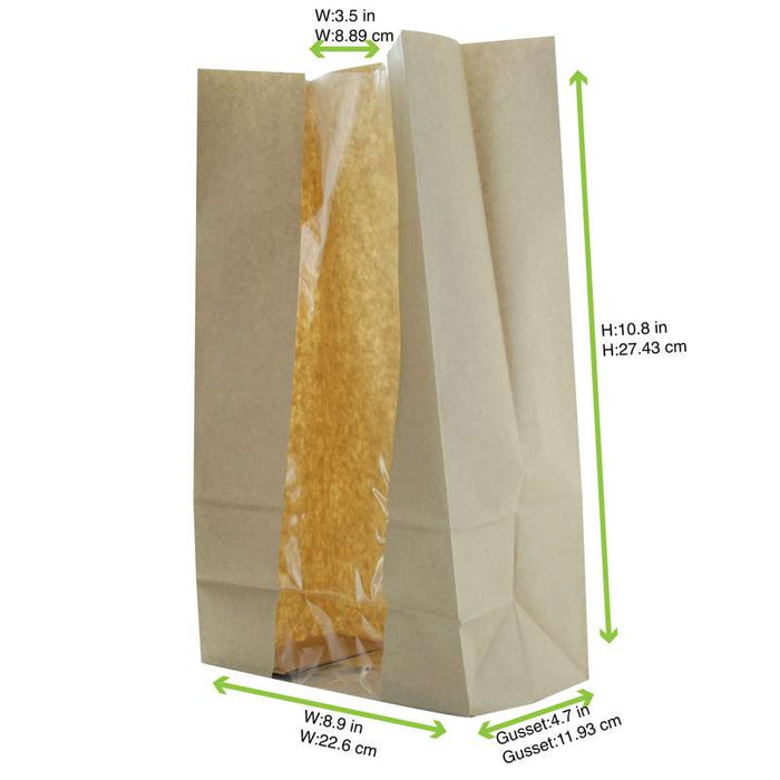 Sac SOS papier kraft brun avec fenêtre  225x120mm H375mm-500Pcs