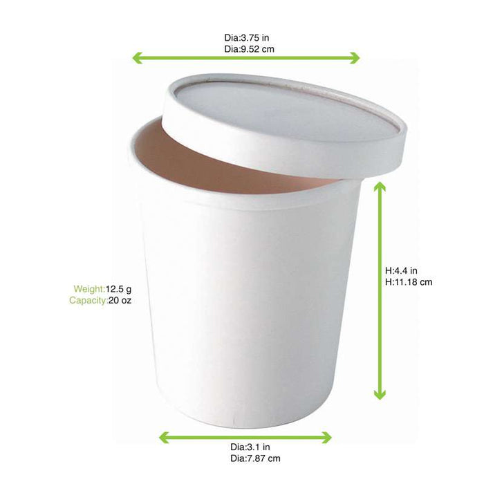 Pot carton blanc chaud et froid   H114mm 570ml - 500Pcs