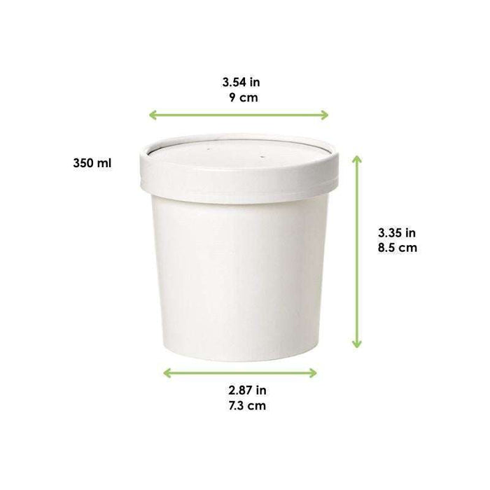 Pot carton blanc chaud et froid avec couvercle carton   H85mm 350ml - 250Pcs