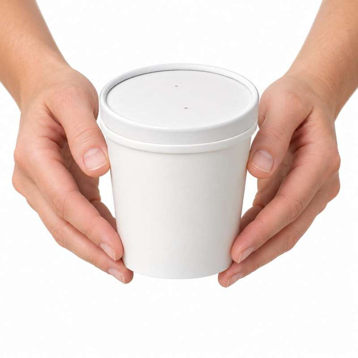 Pot carton blanc chaud et froid avec couvercle carton   H100mm 470ml - 250Pcs