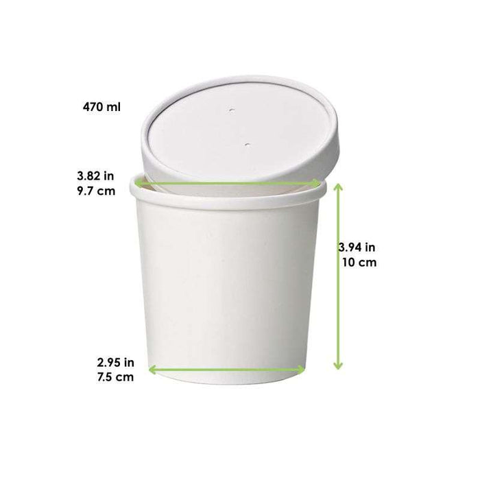 Pot carton blanc chaud et froid avec couvercle carton   H100mm 470ml - 250Pcs