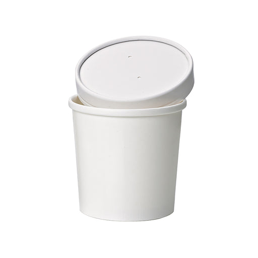 Pot carton blanc chaud et froid avec couvercle carton   H100mm 470ml - 250Pcs