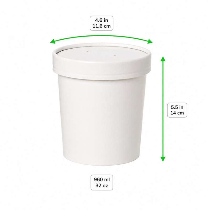 Pot carton blanc chaud et froid avec couvercle carton   H140mm 960ml - 250Pcs