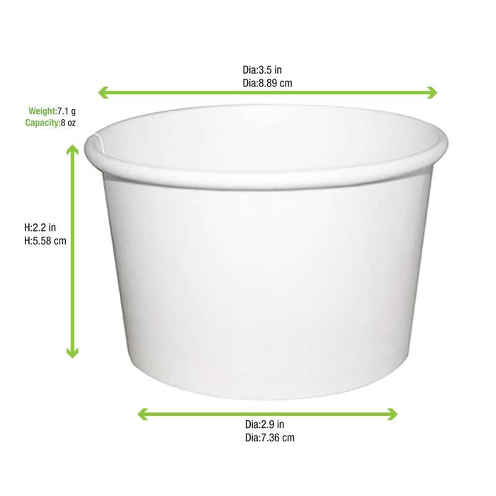 Pot carton blanc chaud et froid avec couvercle carton   H61mm 230ml - 500Pcs
