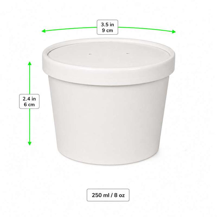 Pot carton blanc chaud et froid avec couvercle carton   H60mm 230ml - 250Pcs
