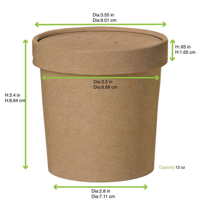 Pot carton brun chaud et froid avec couvercle carton   H85mm 350ml - 500Pcs