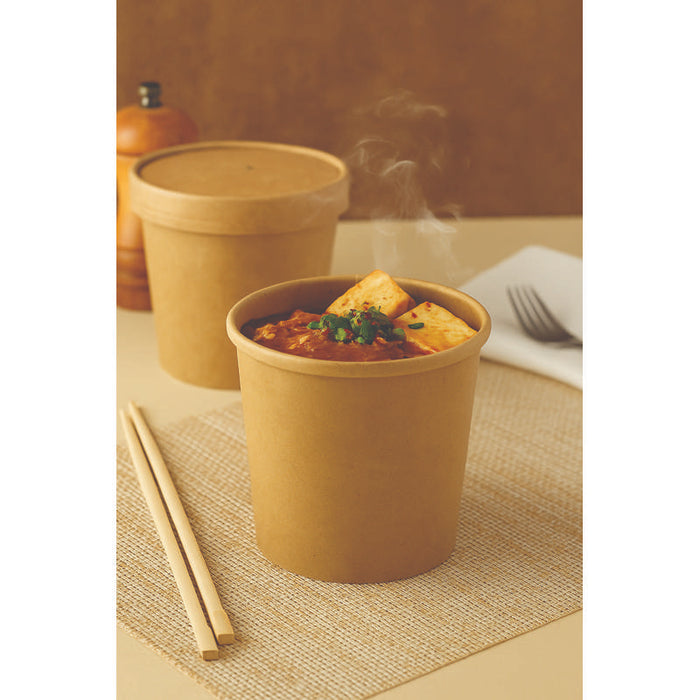 Pot carton brun chaud et froid avec couvercle carton   H95mm 490ml - 500Pcs