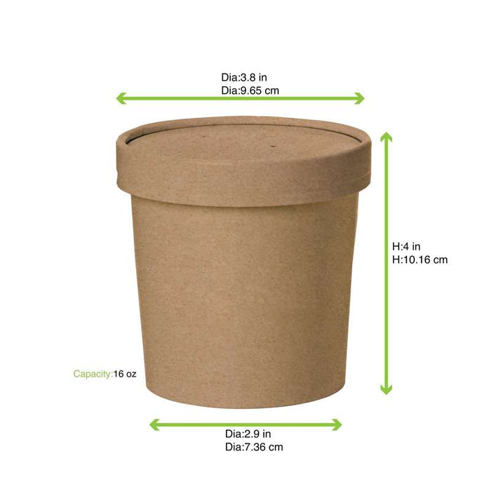 Pot carton brun chaud et froid avec couvercle carton   H95mm 490ml - 500Pcs