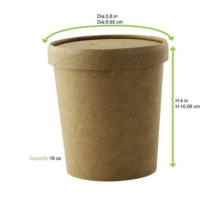 Pot carton brun chaud et froid avec couvercle carton   H100mm 470ml - 250Pcs