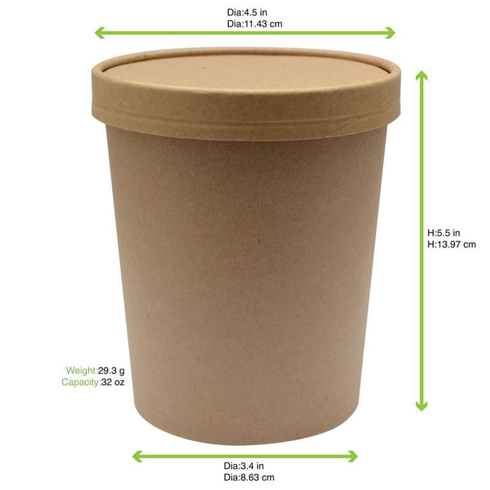 Pot carton brun chaud et froid avec couvercle carton   H135mm 940ml - 250Pcs