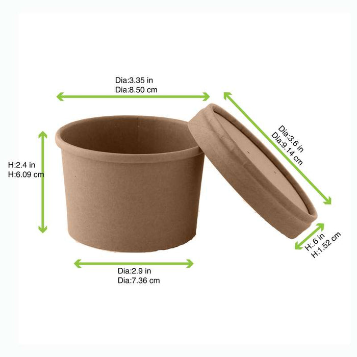 Pot carton brun chaud et froid avec couvercle carton   H62mm 240ml - 500Pcs