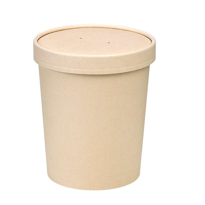Pot carton fibre de bambou chaud et froid avec couvercle   H140mm 940ml - 250Pcs